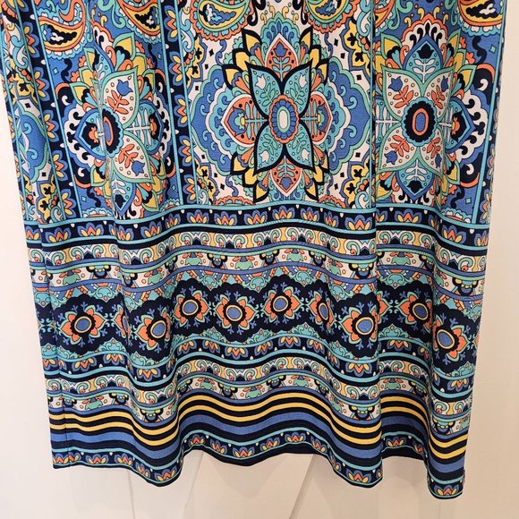 Liz Claiborne Blue, Orange Medallion Print Knit Shift Dress, Size 10 - Picture 3 of 9